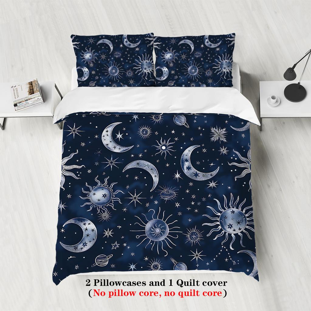 3pcs Sun and Moon Pattern Fashionable Printed Bedding Set, 1 Duvet Cover+2 Pillowcases, Suitable for Girls and Women Bedroom