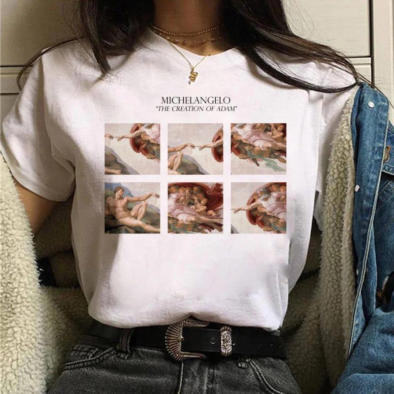Vaporwave Michelangelo Tshirt Aesthetic T Shirt Women Fashion Harajuku Tshirt Casual Graphic T-shirt Tee Female Tops Tee Clothe