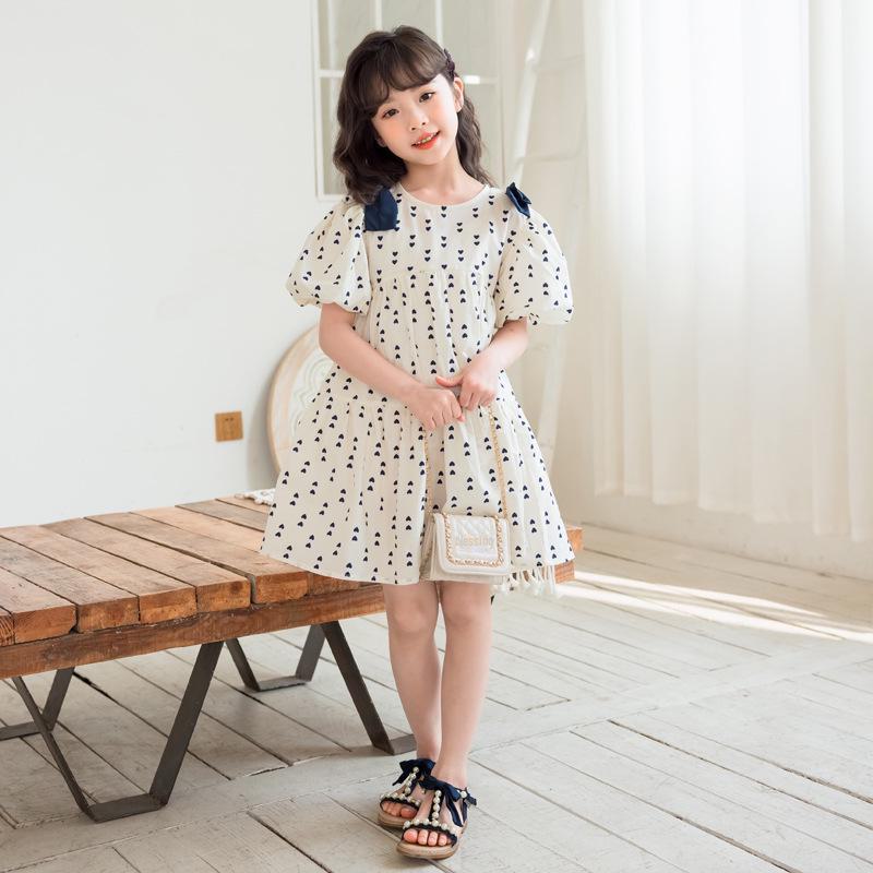 2025 Summer Korean Puff Sleeve Cotton Dress for Girls - Children's One-Piece Skirt