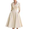 Women's Lapel V Sleeve A Line Neck Work Dress Long Swing Dress Formal Business