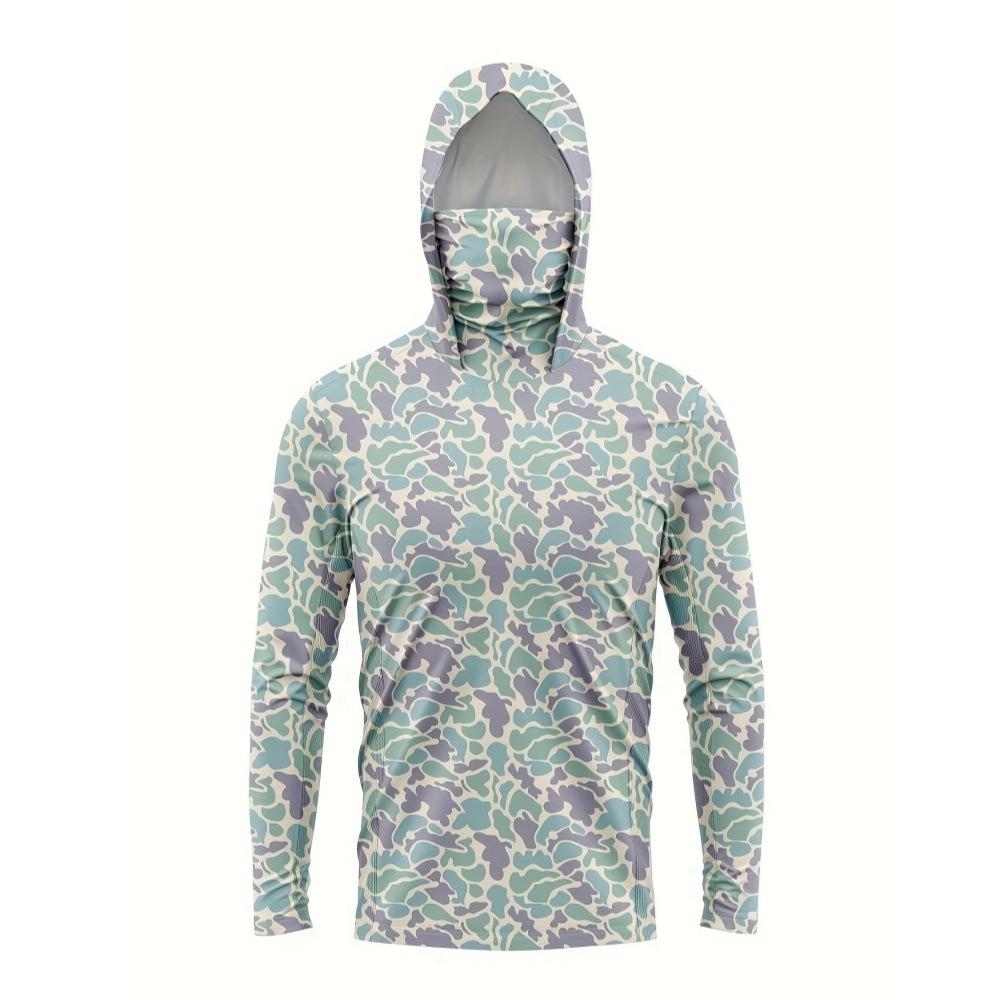 Camouflage long-sleeved fishing suit quick-drying breathable luya fishing suit outdoor dust mask hoodie ice silk feeling
