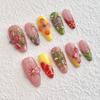 10Pcs 3D Floral Press-on Nails Thick Reusable Fake Nails with Gel Design