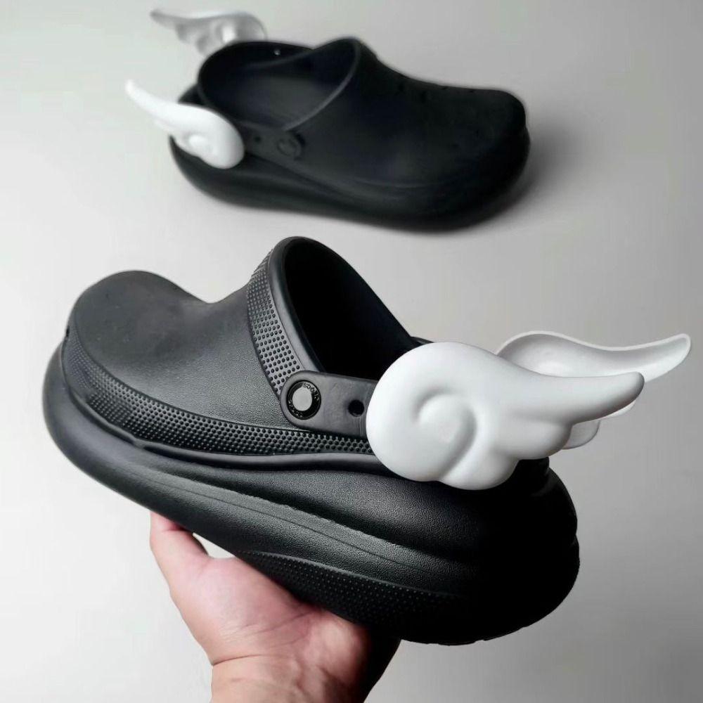 1 Pair Lovely Angel Wings Shoes Charms Buckle Cartoon DIY Shoes Buckle Accessories Black White Shoes Buckles