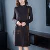 Korean Plaid Spliced Pockets Dresses Autumn Winter Chic Asymmetrical Casual Half High Collar Knitted Midi Dress