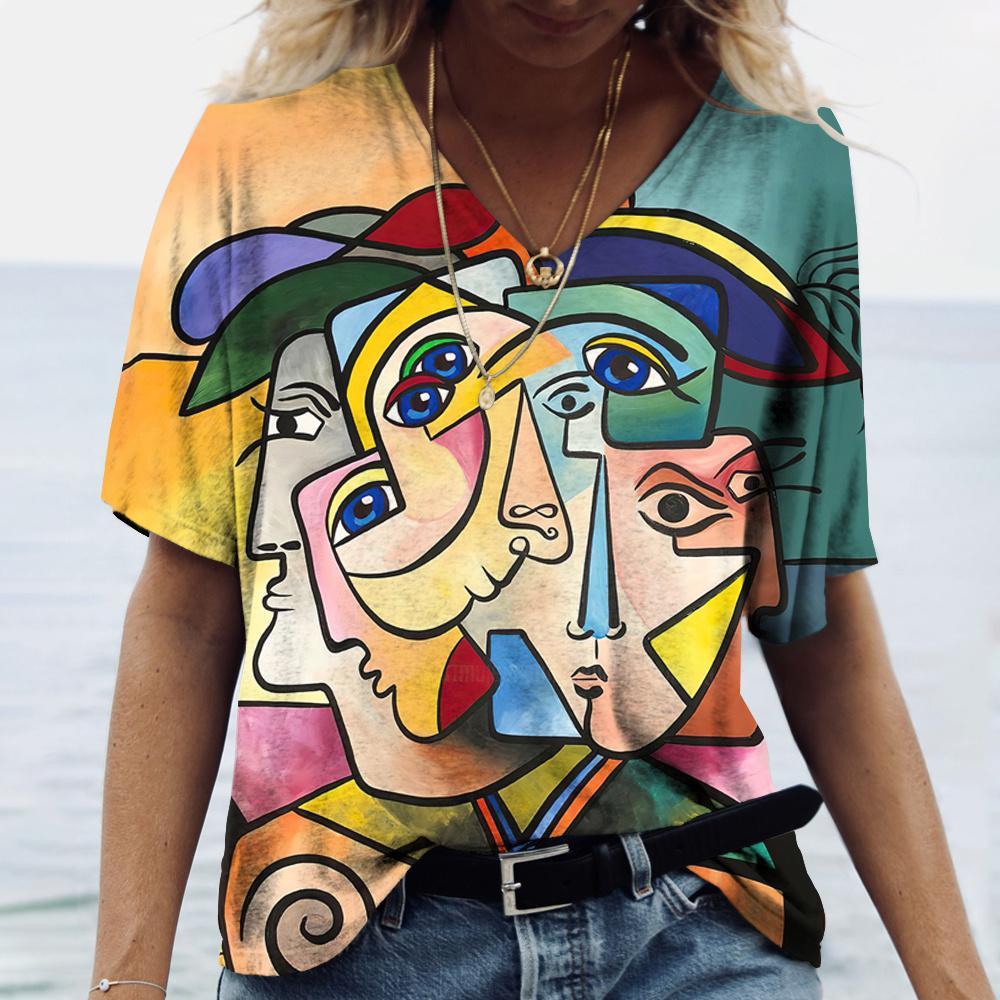 Women's T-shirt Abstract Art Face Print Girls Clothing 3D Oversized Classic Short Sleeve Tops Female Fashion Casual Streetwear