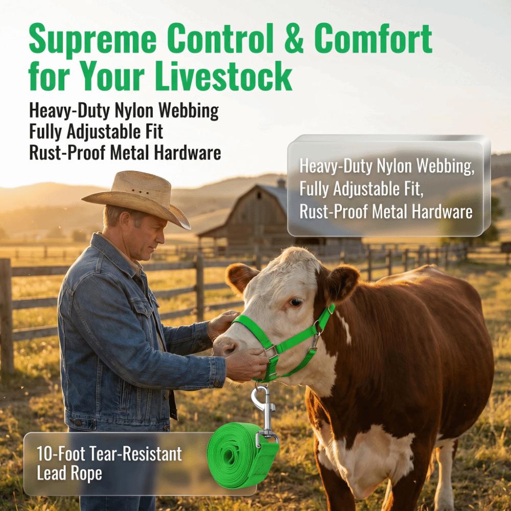Heavy Duty Cow Halter with Lead Adjustable Livestock Strap Horse Halter Grassland Riding