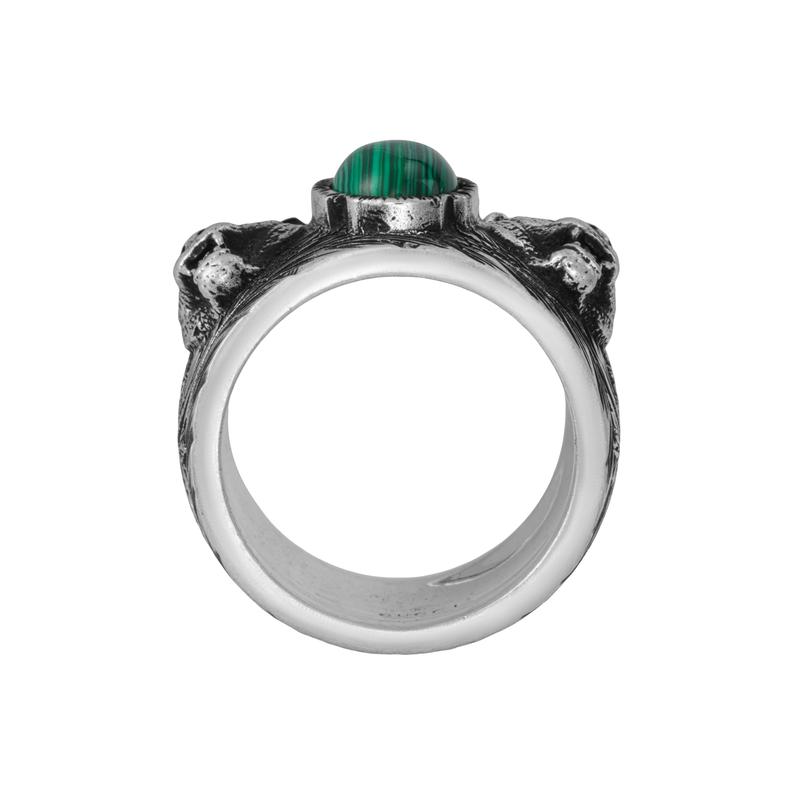 Gucci ring garden garden series wide inlaid tiger head frosted 925 silver malachite Silver 10