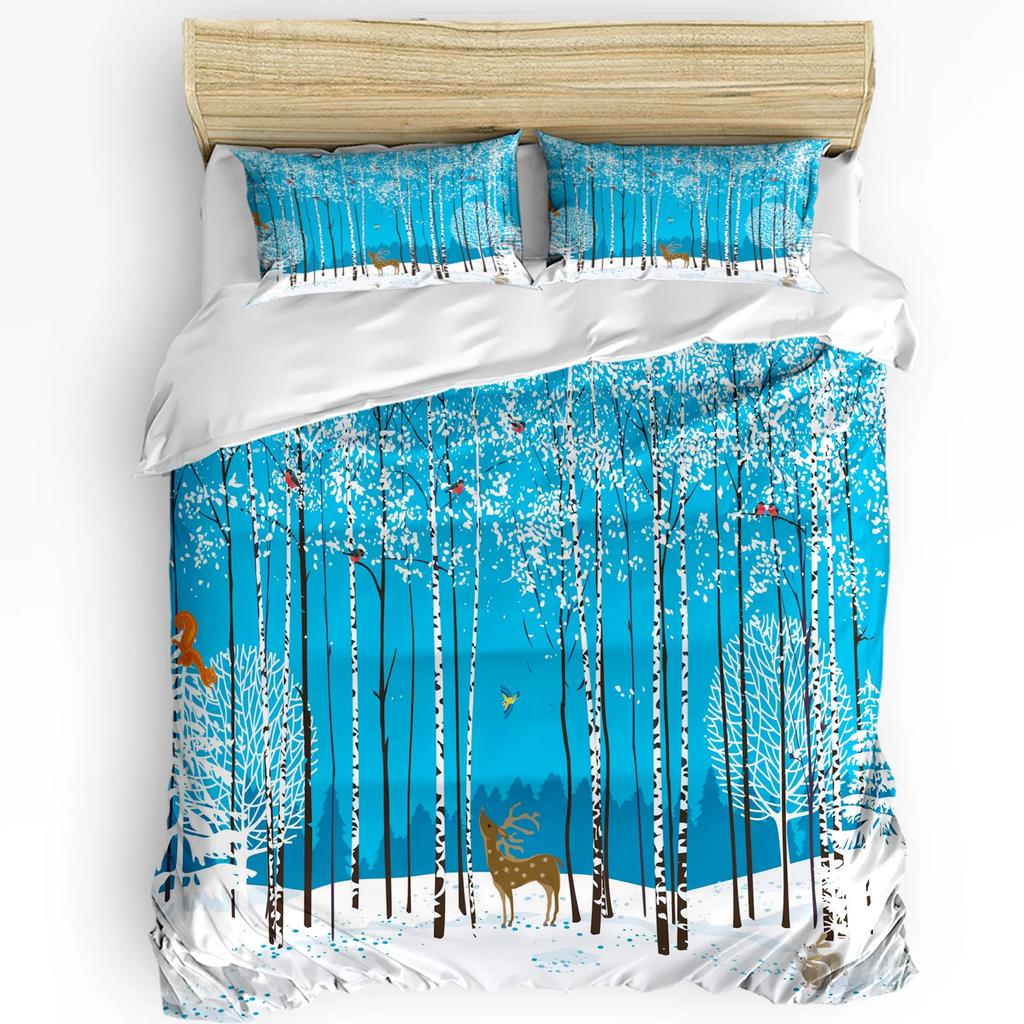 Лесное животное Олень Береза Клен Трава Пододеяльник с наволочкой На заказ 3 предмета Постельное белье Покрывало Двуспальная кровать Домашний текстиль