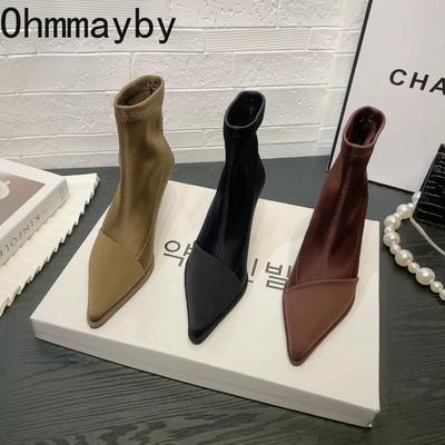 Мода остроносые женские ботильоны модные туфли без застежек осень-зима на высоком каблуке женские короткие ботильоны Morder