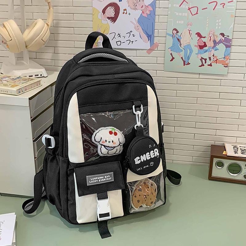 Blocked Fashion Color Letter Pattern Backpack With Compartment Transparent
