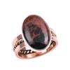 Natural Mahogany Red Obsidian Gemstone 925 Solid Silver Two Tone Ring S.6.5 Y2b76