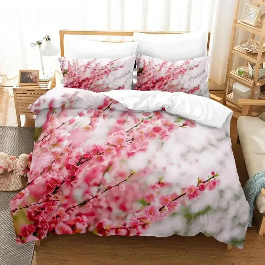 Floral Duvet Cover Sets Double Bed Scenic Quilt Cover Single Bed Queen Bedding Set With Pillowcase Polyester