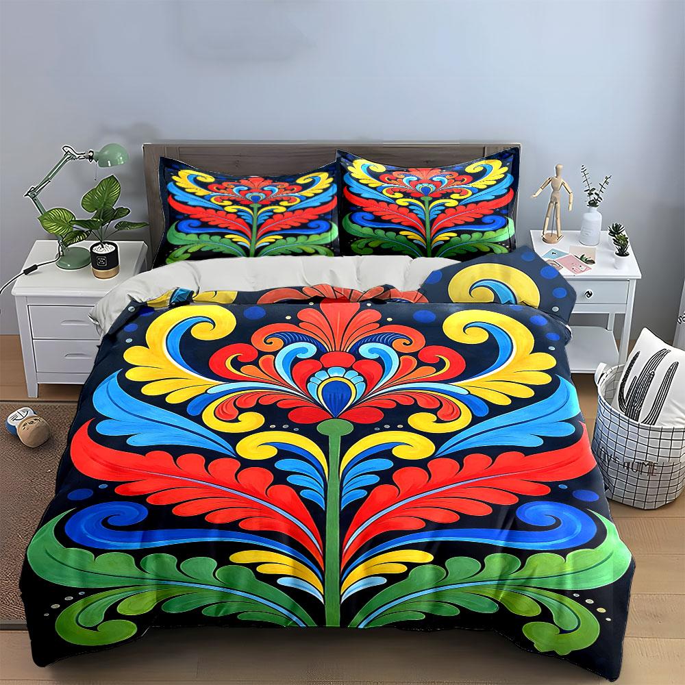 Colorful floral scroll design. Bedding sets Duvet cover sets Duvet covers Pillowcases(1 * Duvet Cover 2 * Pillowcases, without duvet insert)