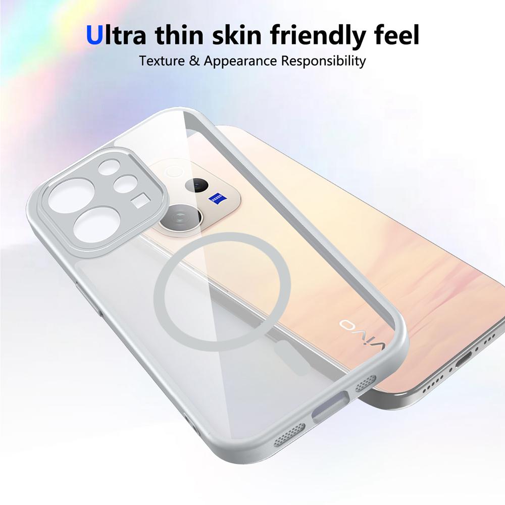 KEYSION Transparent Magnetic Phone Case for VIVO V70 5G Soft Silicone+PC Simple HD Clear Shockproof Back Cover for VIVO V70