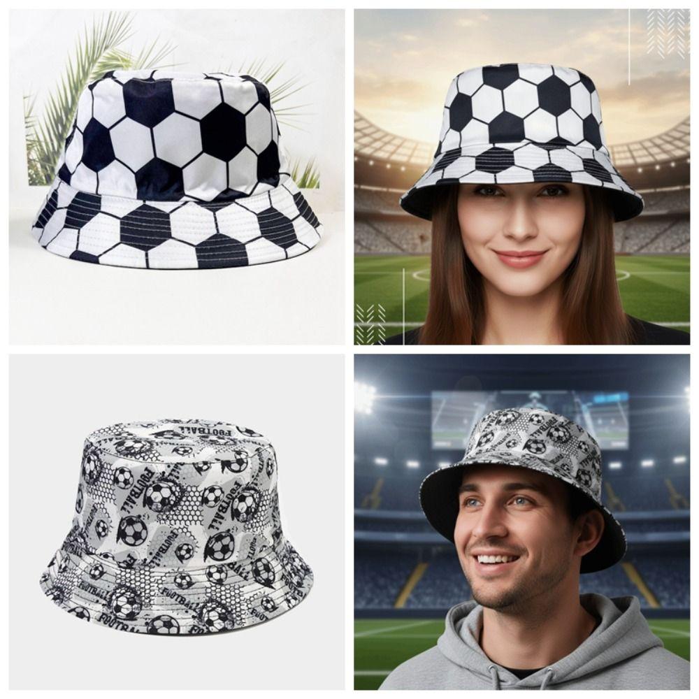 Korean Style Soccer Pattern Bucket Cap Breathable Folding Sunscreen Basin Cap Polyester Wide Brimmed Football Fisherman Hat