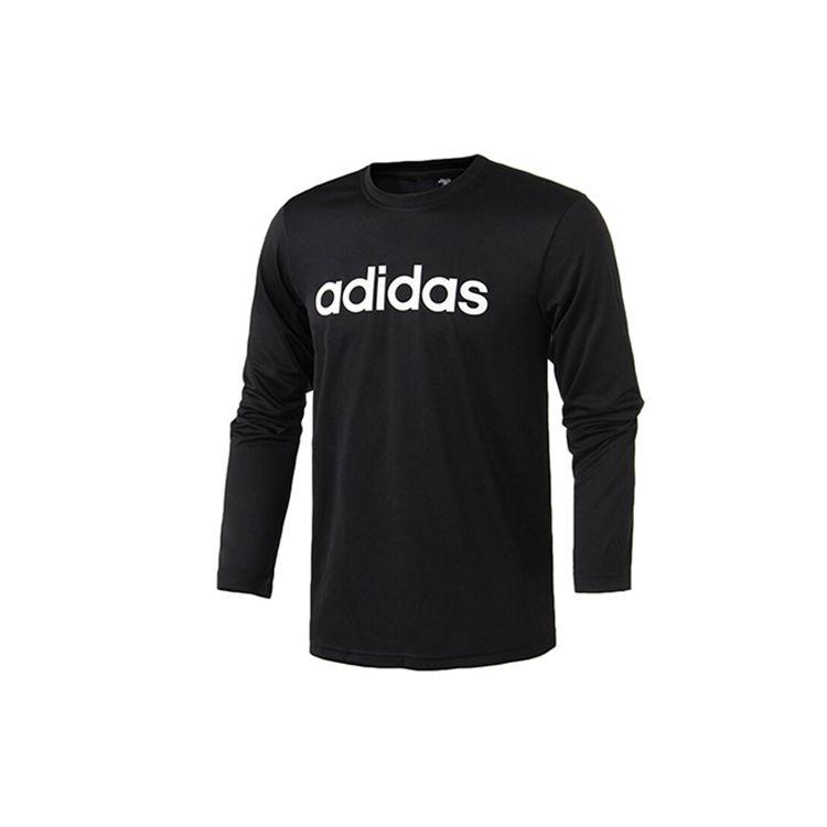 Adidas M Logo Print Long Sleeve Crew Neck Sport Tee Men Tops Black DH3986