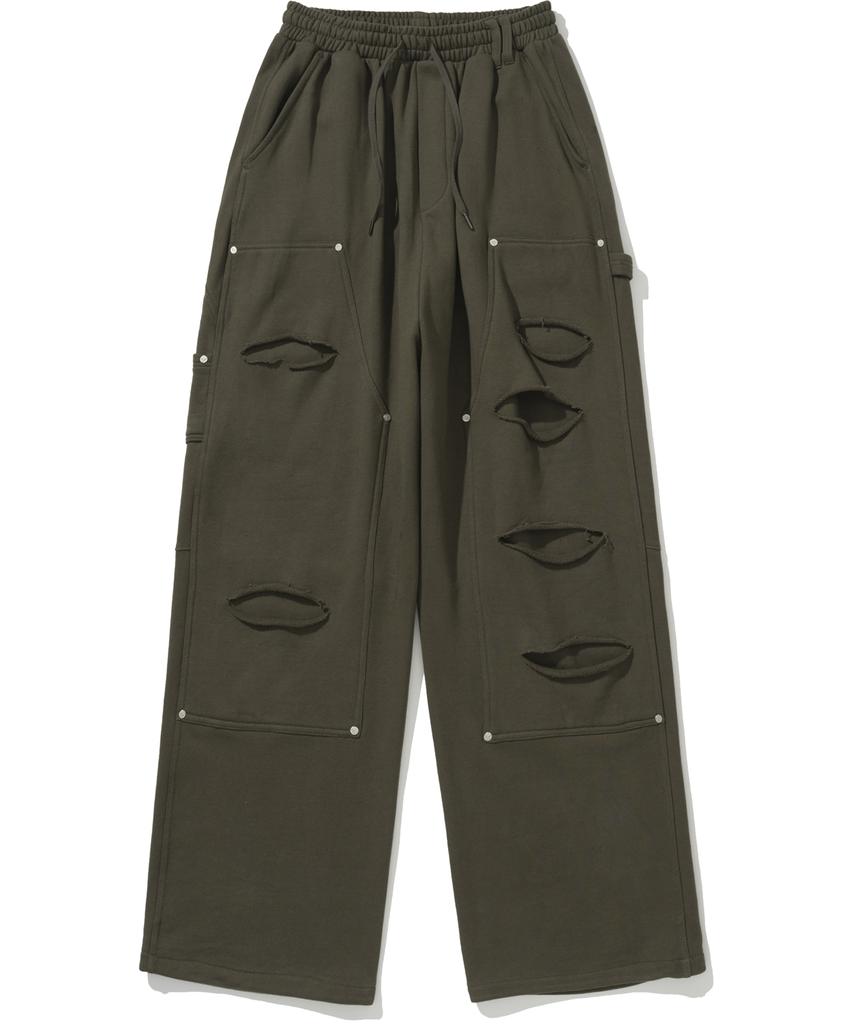 NOT4NERD Destoryed Double Knee Carpenter Sweat Pants - Khaki