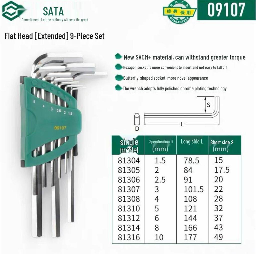 Набор шестигранных ключей - Мини, Удлиненные, Шарообразная и Плоская головка, Доступны в 7, 8, 9, 10, 14 штук (Модель 09105)