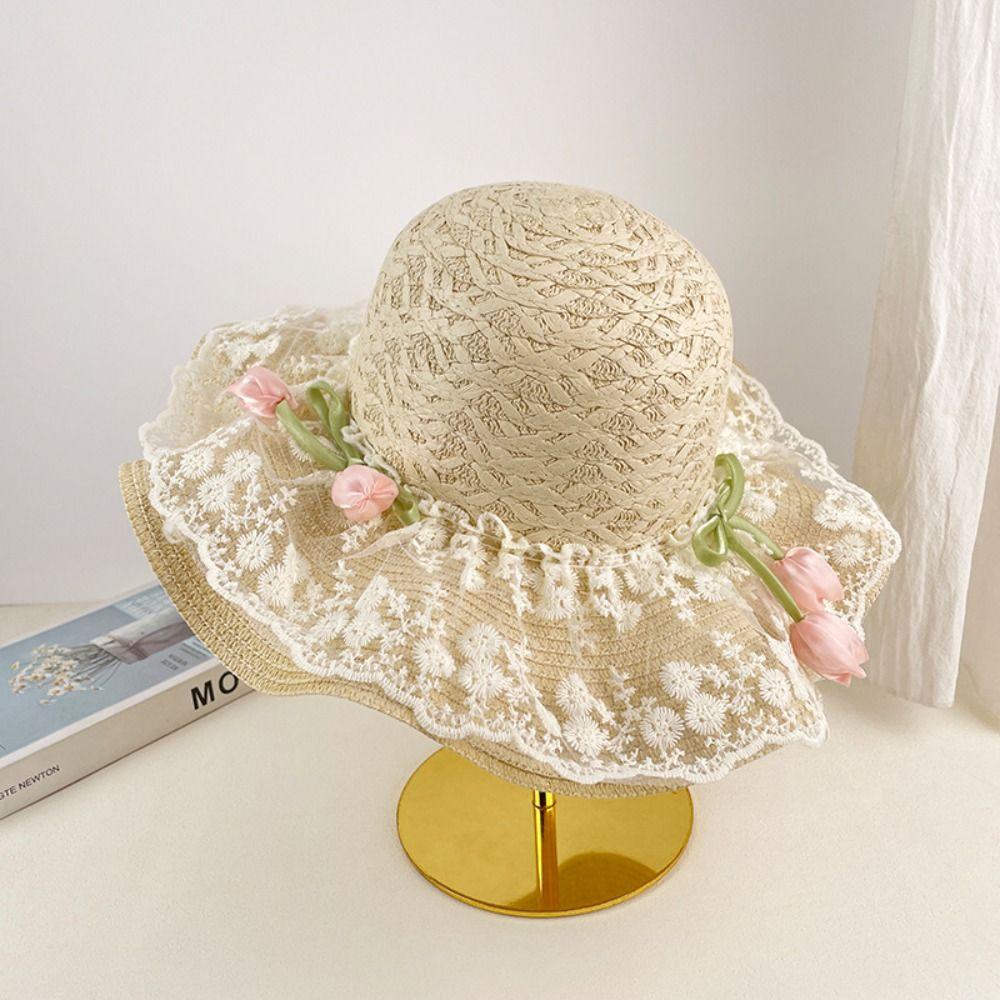 Wide Brim Straw Hat Tulip Sunscreen Hat Fashion Sunshade Hat Summer