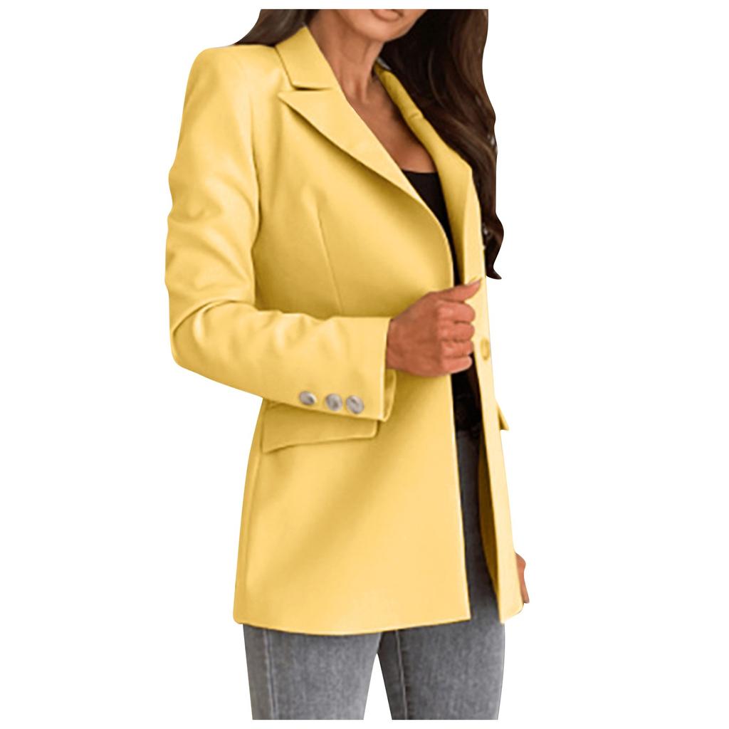 Women Solid Open Front Pockets Cardigan Formal Suit Long Sleeve Blouse Coat