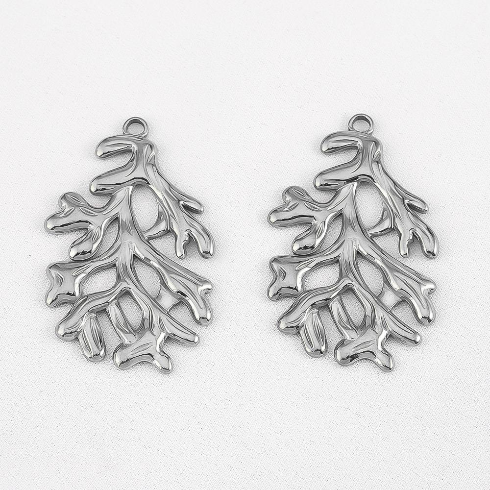 5pcs No Fade Tree Branches Leaf Charm Stainless Steel Gold Color Pendants For Jewelry Making Earring Keychain Supplies DIY Craft