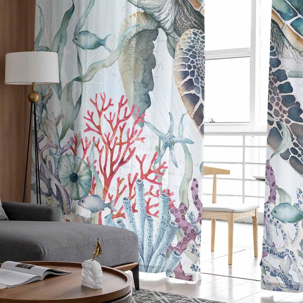 Летние Океан Коралловая Морская Звезда Морская Черепаха Тюлевые Оконные Шторы для Спальни Роскошный Домашний Декор Драпировки в Гостиной Шифоновые Панели