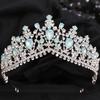 Korean Blue Green Pink Opal Crown Bridal Wedding Hair Accessories Elegant Queen New Crystal Tiaras Diadem Girls Headbands
