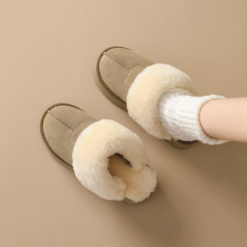 Флисовые полутапочки на толстой подошве, пушистые, женские, зимние 2024, флисовые, утолщенные, зимние сапоги, кожаные, теплые, из хлопка