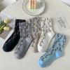 New Autumn and Winter Women Socks Korean Style Retro Middle-tube Socks Women Embossment Floral Harajuku Vintage Long Socks