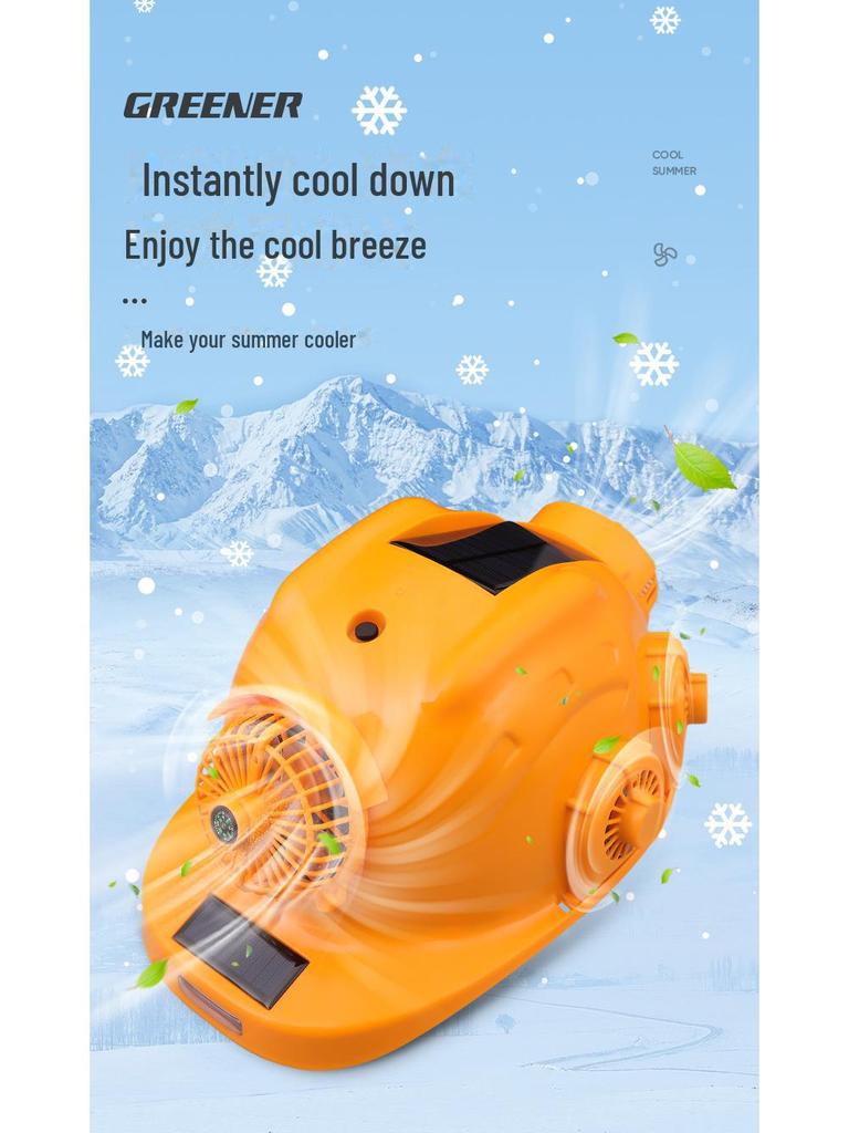 Green Forest Solar-Powered Safety Helmet: Dual Fans, Bluetooth, Light, Sunshade for Construction