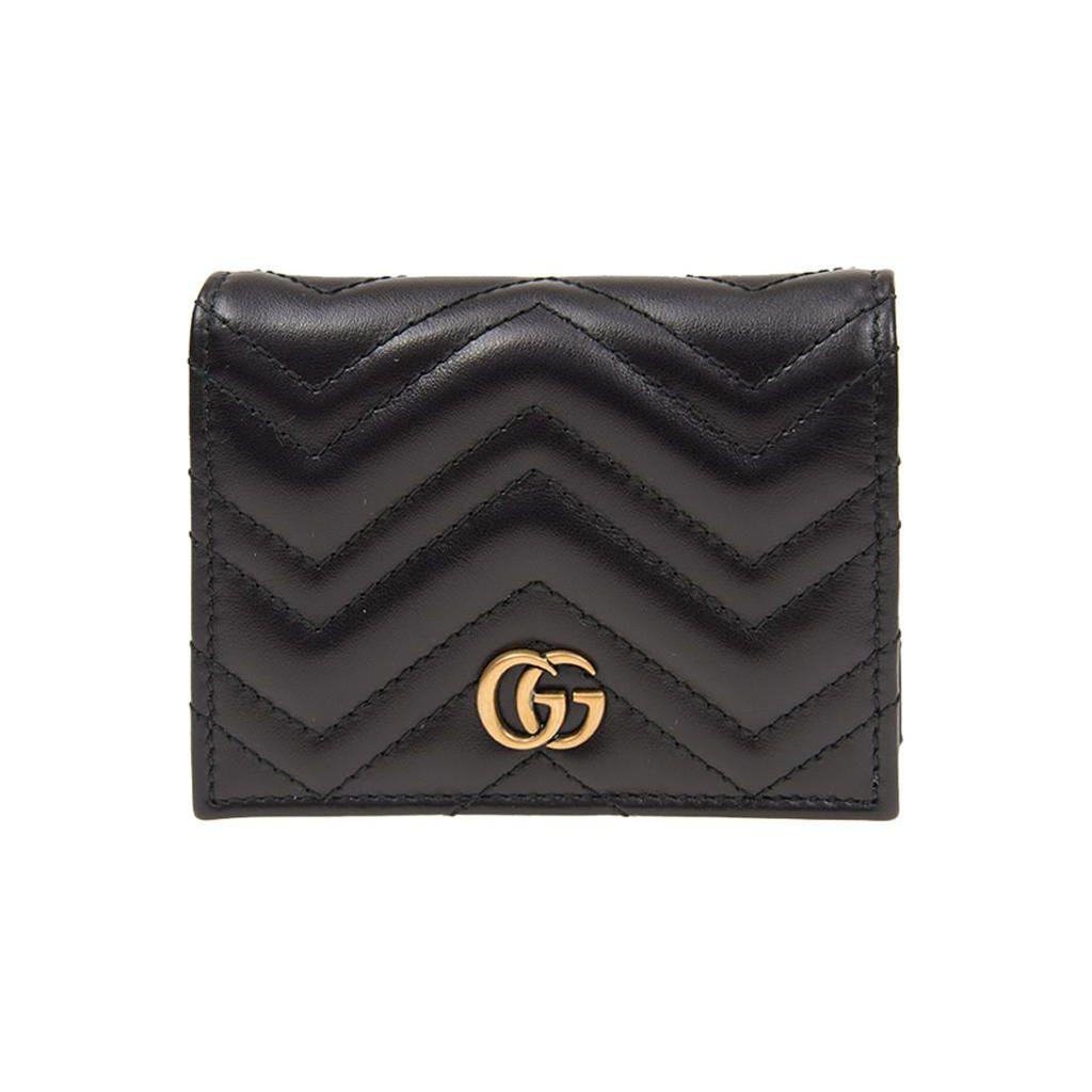 Gucci GG Marmont Кошелек-портмоне на молнии с логотипом, двойного сложения, стеганая кожа, кошелек для монет, держатель для карт, женский кошелек, черный 466492-DTD1T-1000