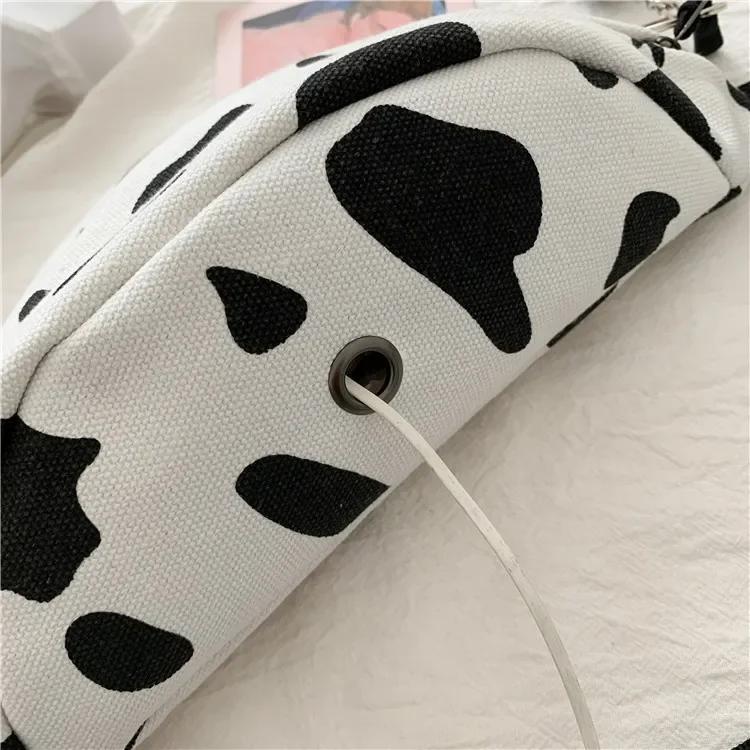 Woman Chest Bag Korea INS Cow Canvas Small Waist Pack Japanese Harajuku Style Wild Girl Cute Student Chest Bag Female Pockets