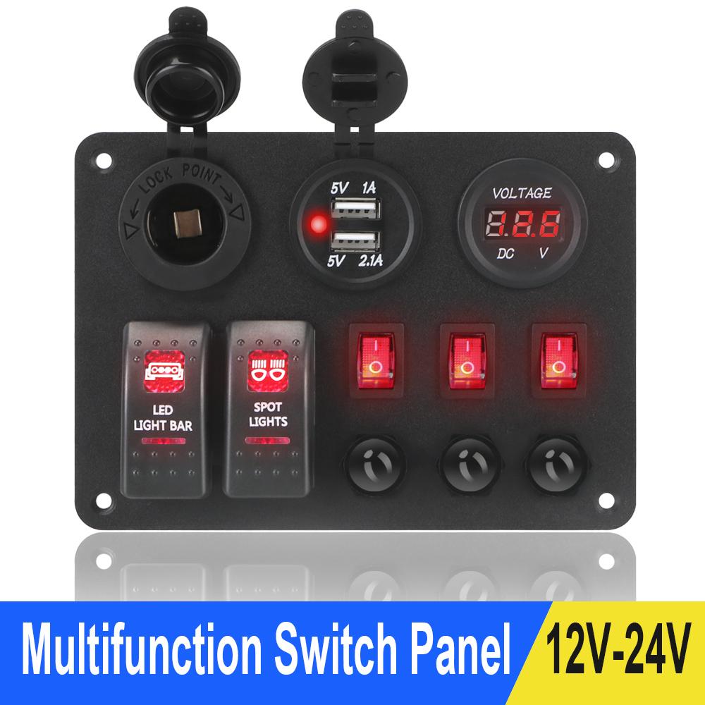 2+3 Gang Rocker Switch Panel Digital Voltmeter Car Marine RV Circuit LED Breaker с защитой от перегрузки Водонепроницаемый