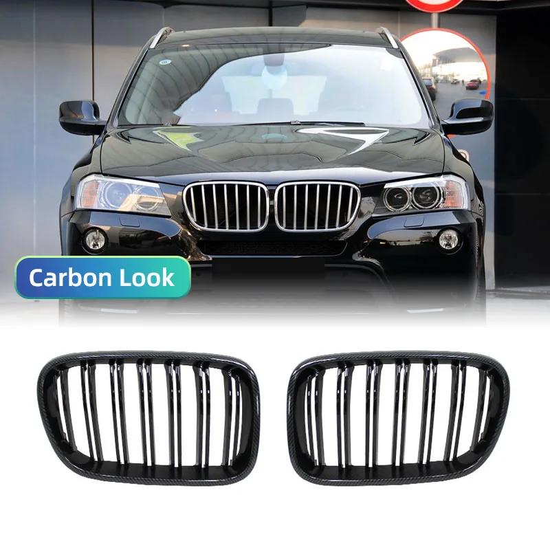 2PCS Racing Grill Gloss Black Car Front Bumper Grilles For BMW X3 F25 2011-2013 Kidney Grille New Accessories Replacement