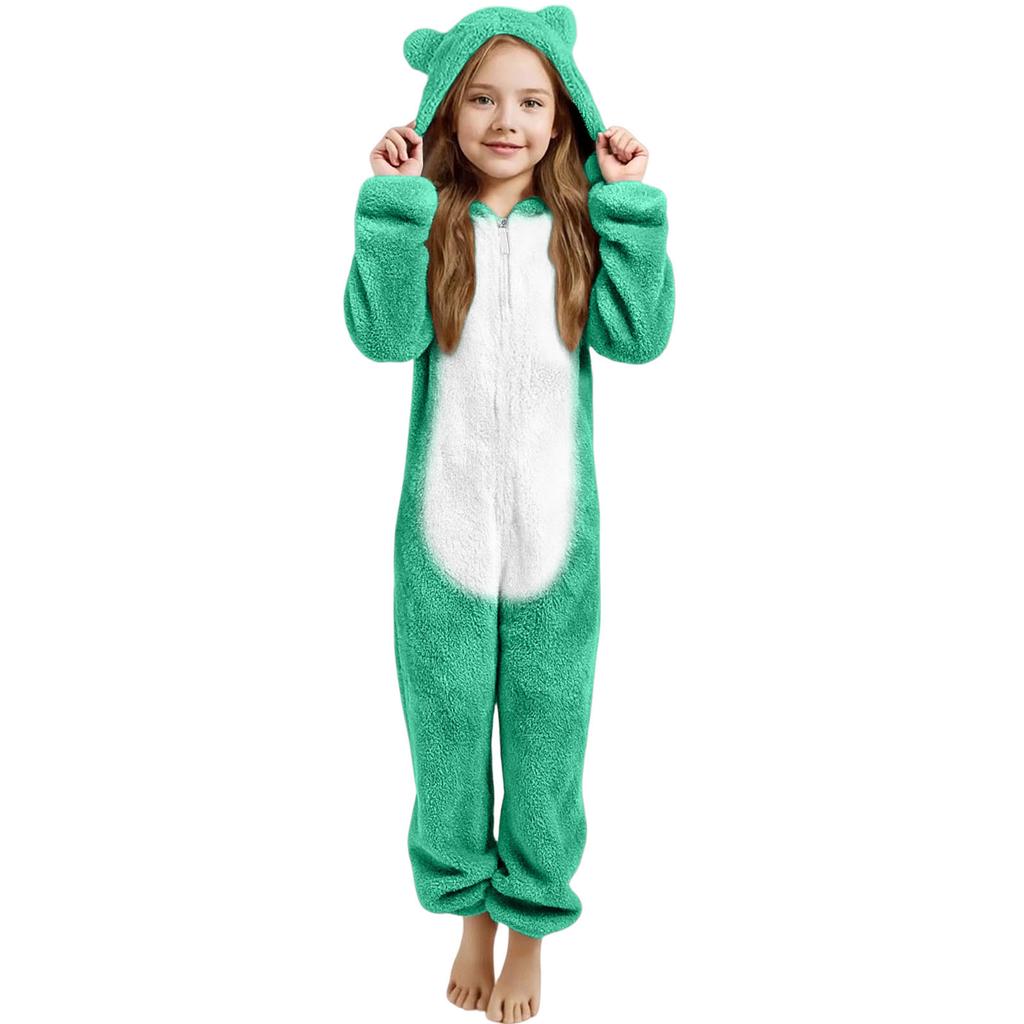 Children's Fashion Colour-Blocked Fleece-Lined Thickened -Eared Fleece Romper