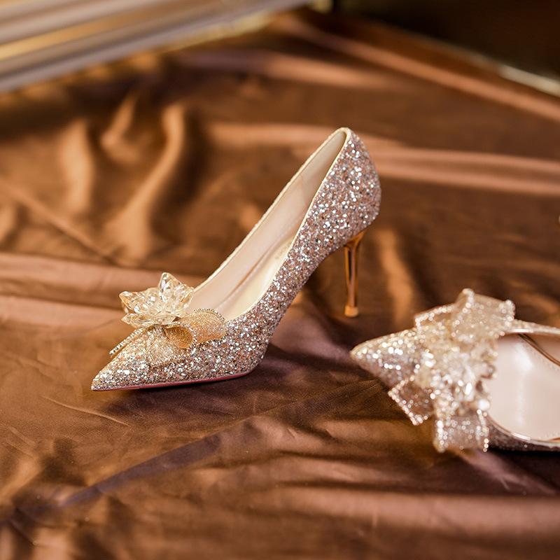 Свадебные туфли с хрустальной бабочкой для банкета и свадьбы He Xiu не утомляют ноги женские туфли на высоком каблуке