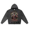 DTG Print Knitted Denim Zip-Up Hoodie Japan Samurai Brother Print Zipper Hoodies