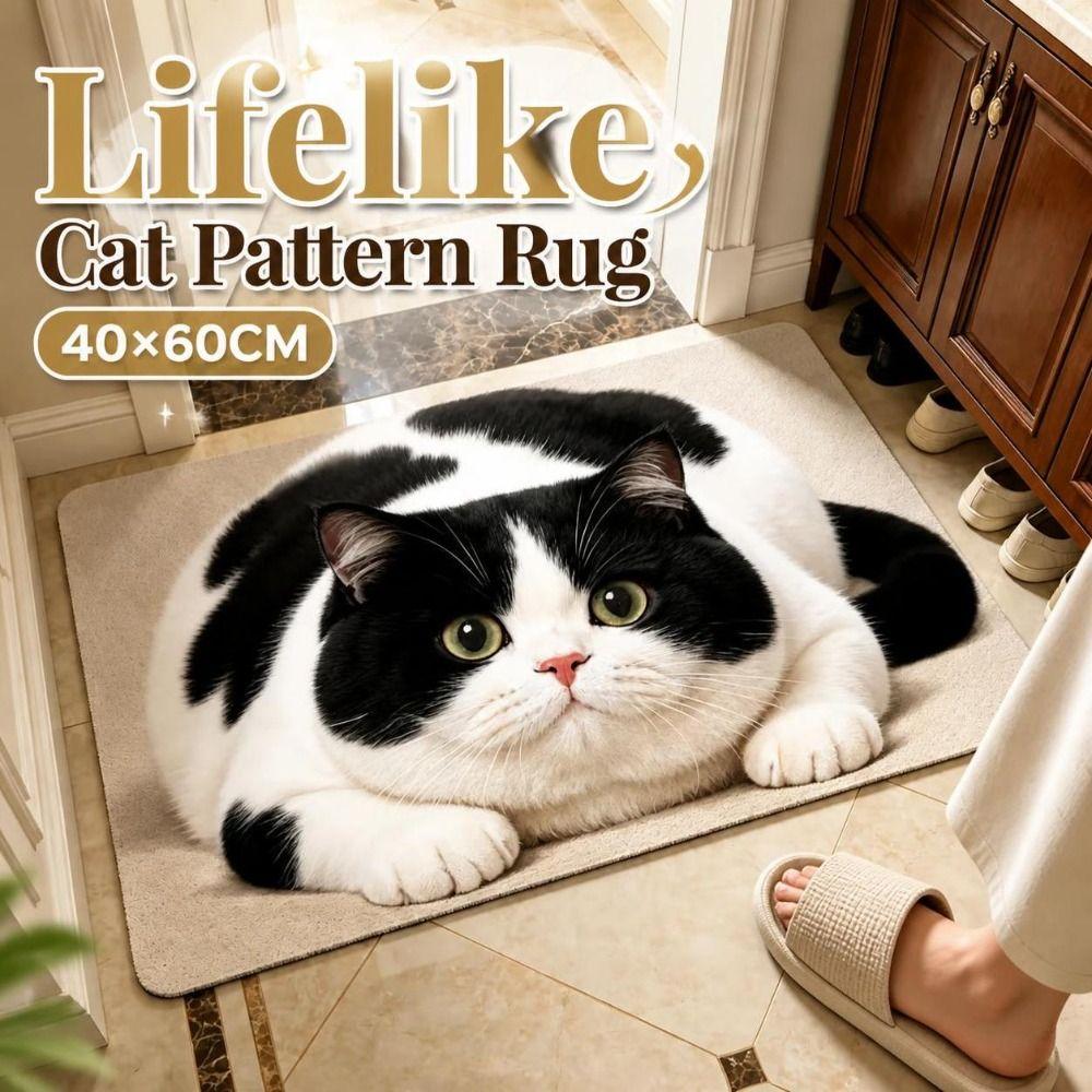 Non-slip Entryway Rug Diatomite Pet Floor Mat Durable Cat Print Doormat Household