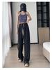 Summer 2024 Women's High Waist Versatile Wide-Leg Suit Pants with Drawstring, Size 145 Slimming