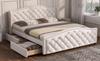 Upholstered Bed 140 x 200 cm - Slatted Frame, 2 Drawers and Headboard with Pull-Point Rivets – Wood & Faux Leather - White – Youth Bed Guest Bed