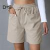 Women's Summer Shorts Casual Stretch Mid Waist Shorts with Pockets Drawstring Wide Leg Sports Pants Fitness Outfit