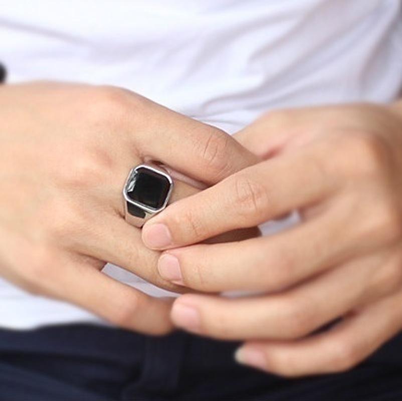 Stainless Steel Filled Agate Men's Ring Men's Domineering Jewelry