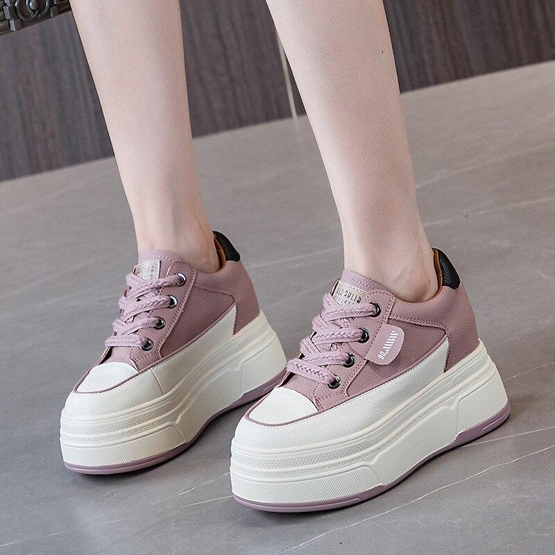 Fujin/женские повседневные дышащие кроссовки на массивном каблуке из натуральной кожи на скрытом каблуке 9 см, модная летняя обувь на платформе, вулканизированная обувь