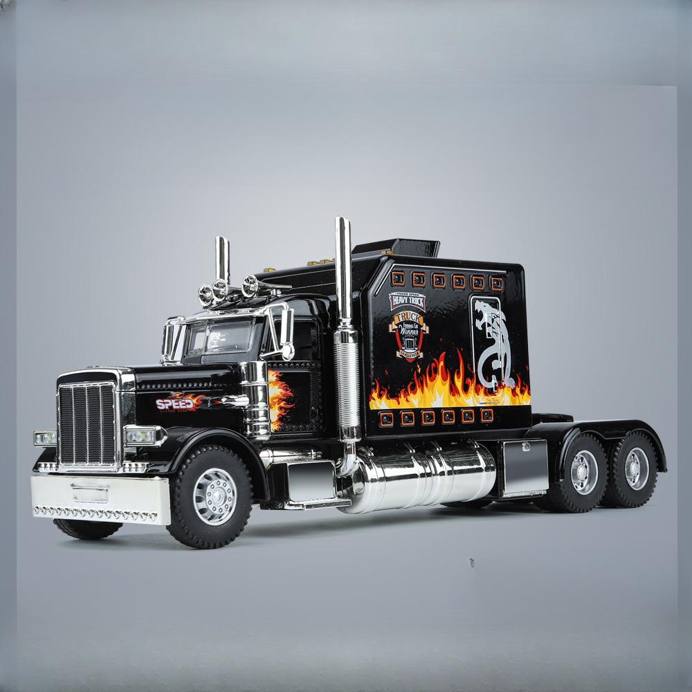 Игрушечная модель тяжелого грузовика Peterbilt 389 в масштабе 1/24, литая модель из сплава, со звуком и светом, модель грузовика с инерционным механизмом, игрушка для мальчика, детская подарочная коллекция