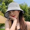Соломенная вязаная шляпа-цилиндр с открытым верхом Летняя солнцезащитная шляпа Женская шляпа из соломы с полым дизайном Дышащая Портативная Складная