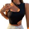 Women's Cut Out Sleeveless Tank Crop Top Asymmetric Neck Chain Slim Fit Cami Crop Tops