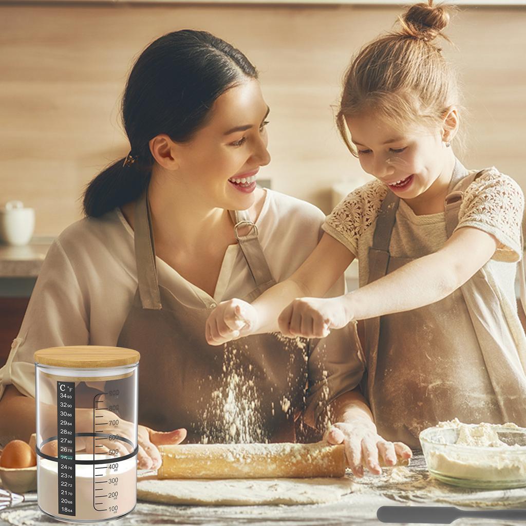 900 ML Sourdough Starter Jar Kit Clear Glass Sourdough Starter Cup Wide Mouth with Lid Sourdough Starter Container for Baking