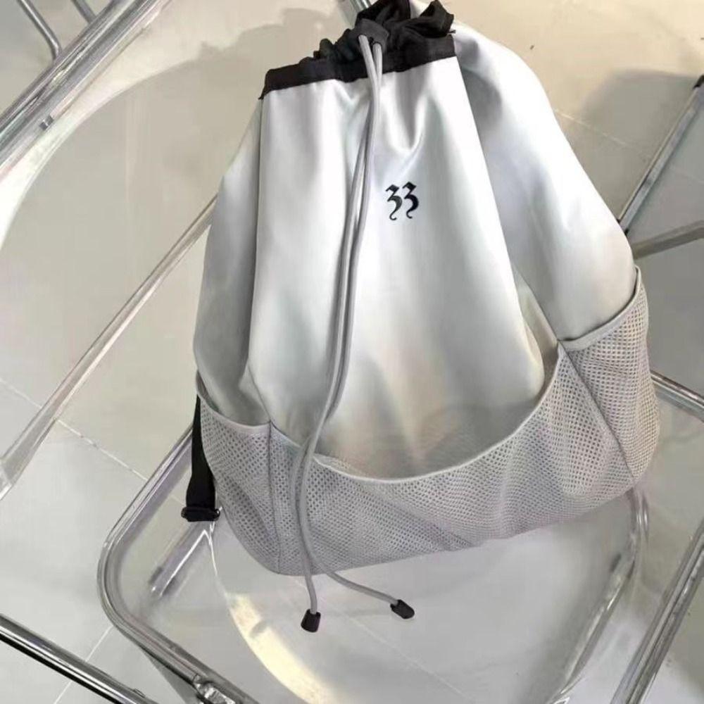 Large Capacity Drawstring Mesh Backpack Lightweight Solid Color Knapsack Fashion For Lady