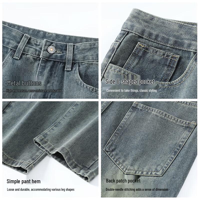 JEEP SPIRIT Men's Retro Blue Loose Straight-Leg Jeans