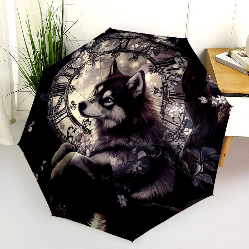 Black Husky pattern, automatic folding umbrella, portable and foldable design, 8 ribs, a Christmas or birthday gift.